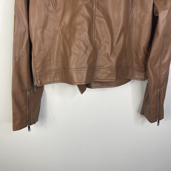 Sam Edelman Women's XL Brown Vegan Leather Moto Jacket Biker Motorcycle - Picture 10 of 13